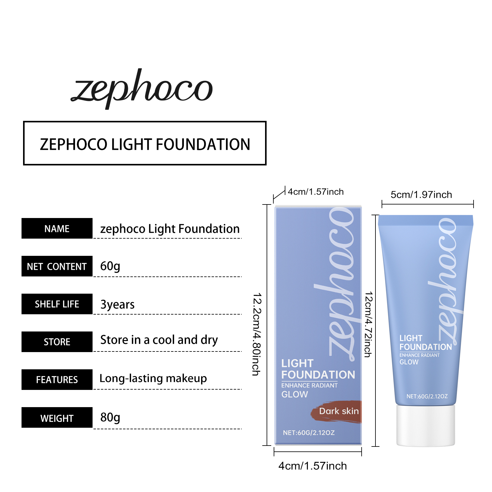 Zephoco dark skin long-lasting concealer foundation natural clear luster light modify skin color concealer foundation