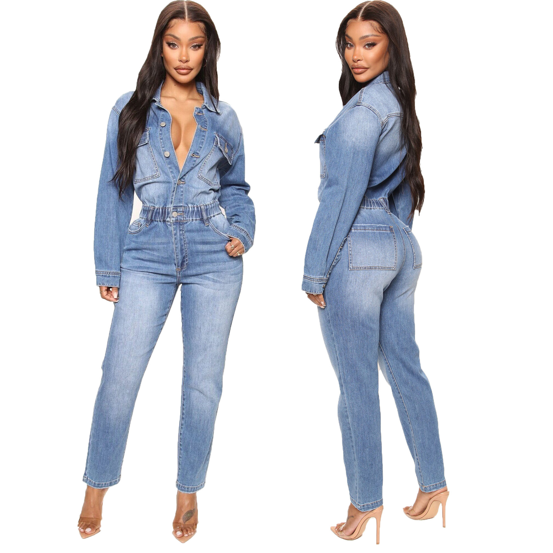 Small toe washing jeans jumpsuit