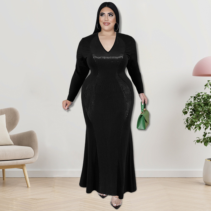 Plus Size Dress Wholesale Supply Long Sleeve Beaded Dress