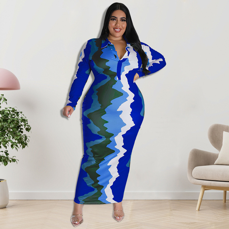 Plus Size Dress large size fall women clothing wholesale supply collar placket open chest dress