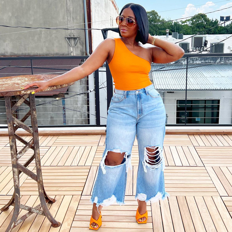 Cowboy High Waist Wide Leg Pants with holes