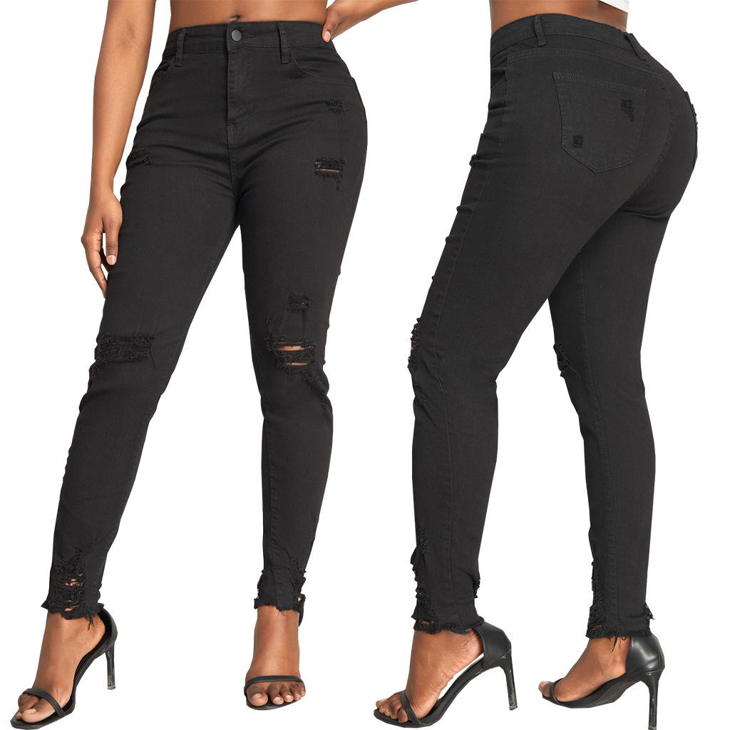 Fashionable slim and versatile stretch jeans Slim-fit pants with holes