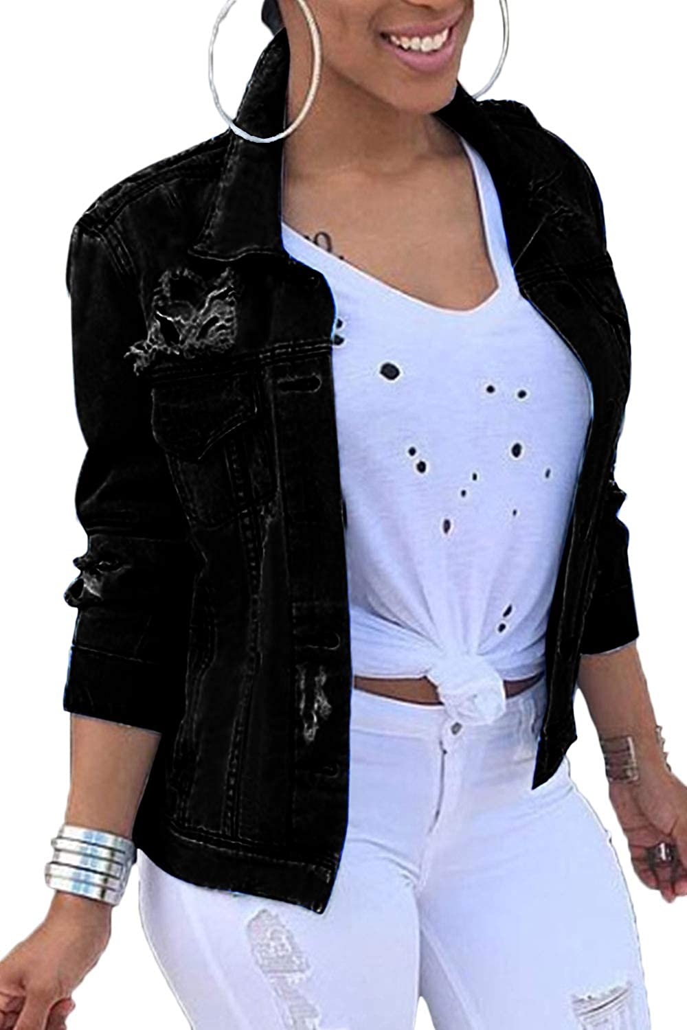 Washed women's slim denim jacket