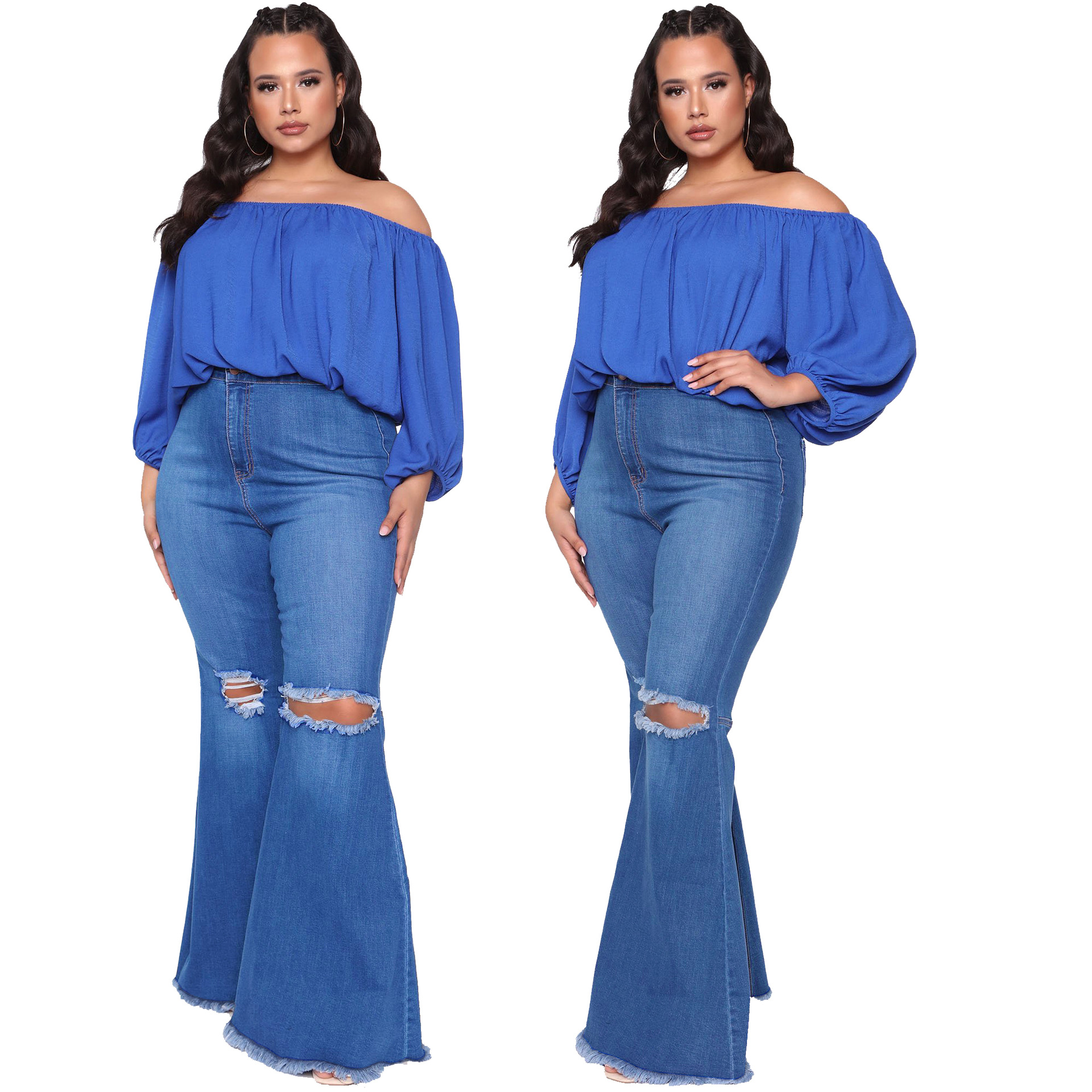 Fashion flared pants with knee holes