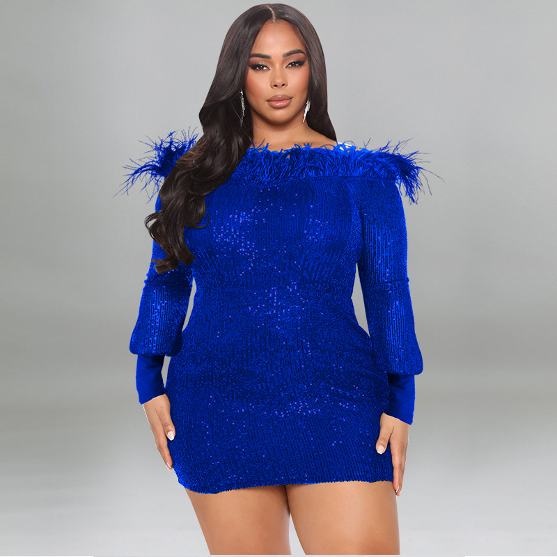 Plus Size Dress European and American plus size women clothes autumn new long sleeve special piece dress