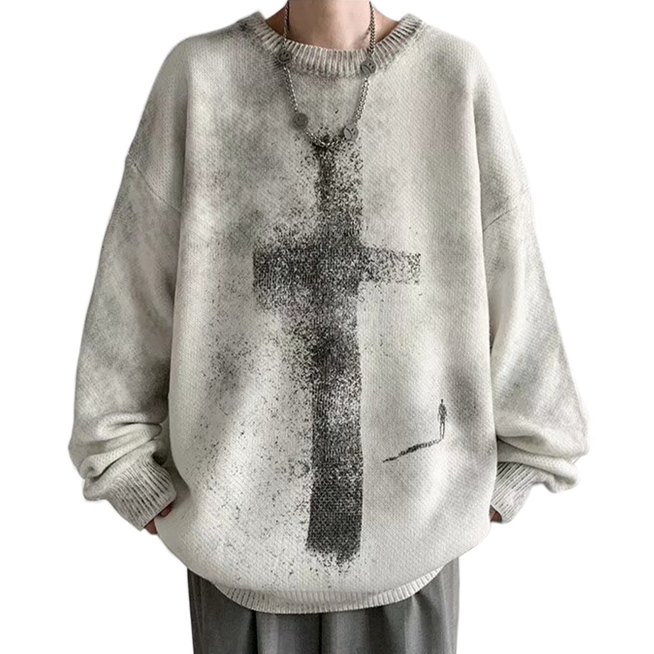 Dark Tie Dye Cross Knitted Sweater
