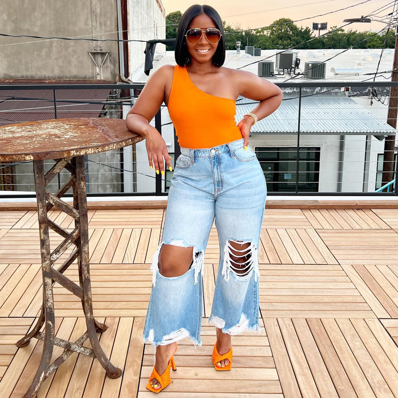 Cowboy High Waist Wide Leg Pants with holes