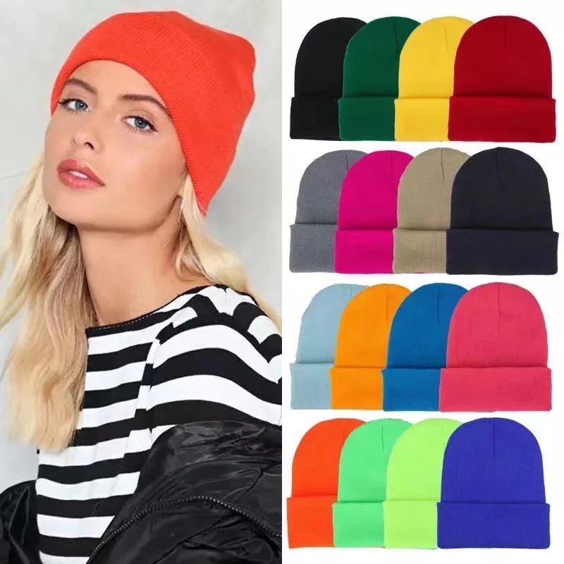 Men Women Beanie Hat Winter Wool Knitted Baggy Pull On Soft Caps