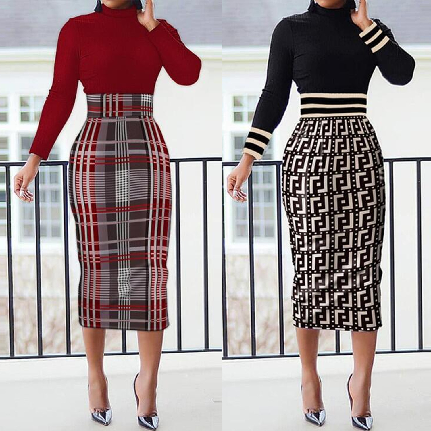 Oversize sexy printed hip long sleeve dress