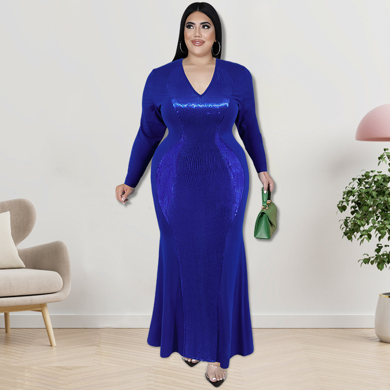 Plus Size Dress Wholesale Supply Long Sleeve Beaded Dress