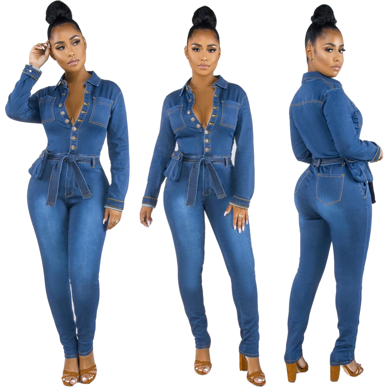 Fashion casual sexy denim Jumpsuit