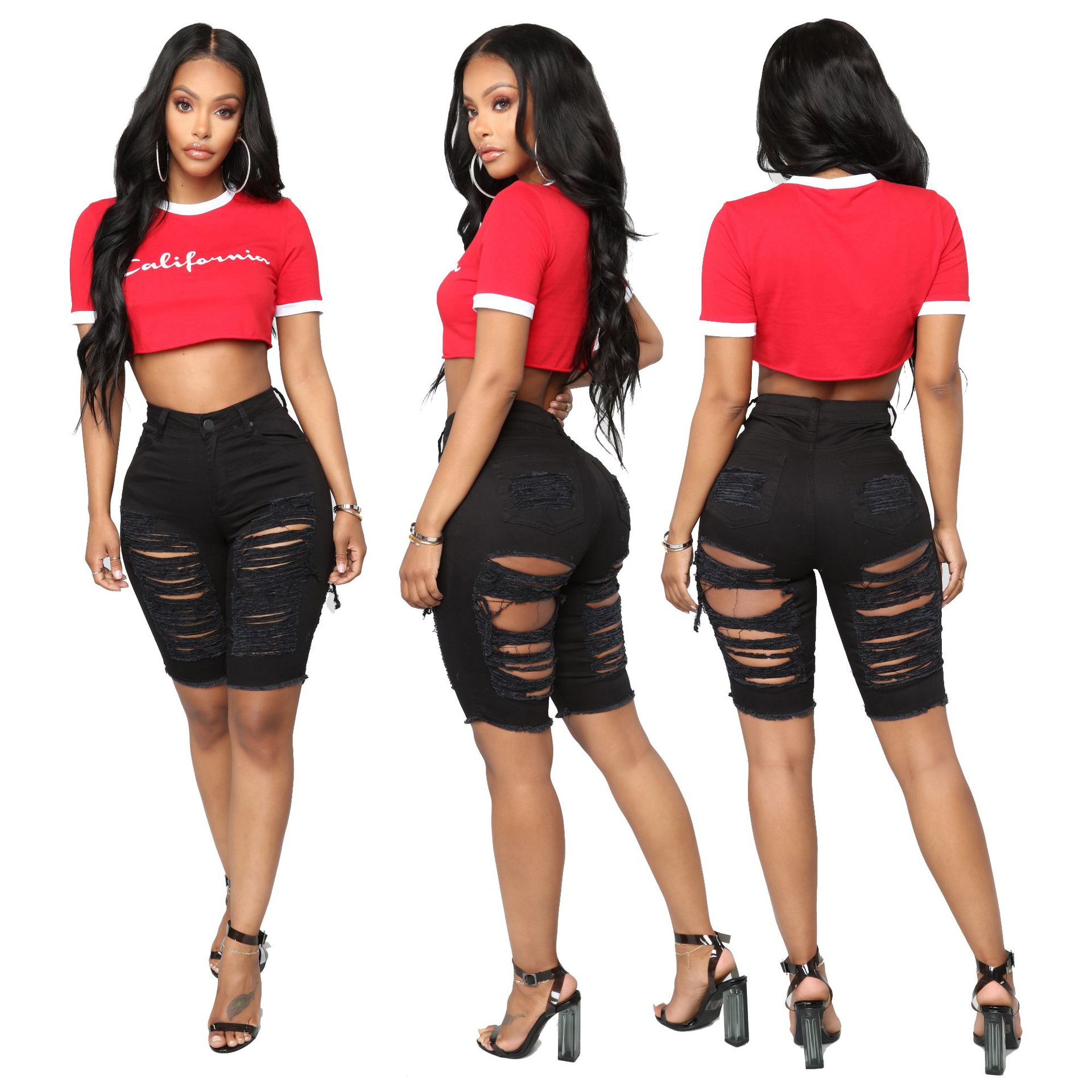 Fashion hand worn high waist jeans