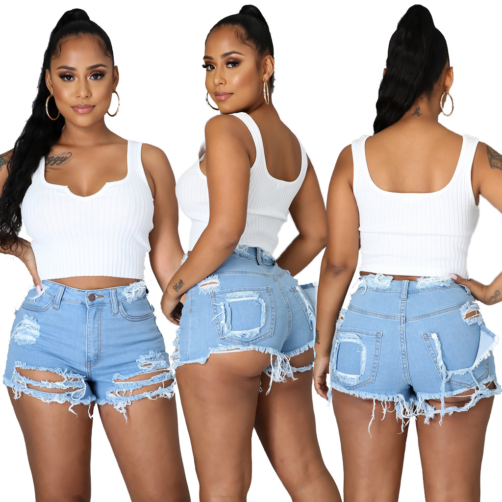 Fashionable high waist washed jeans