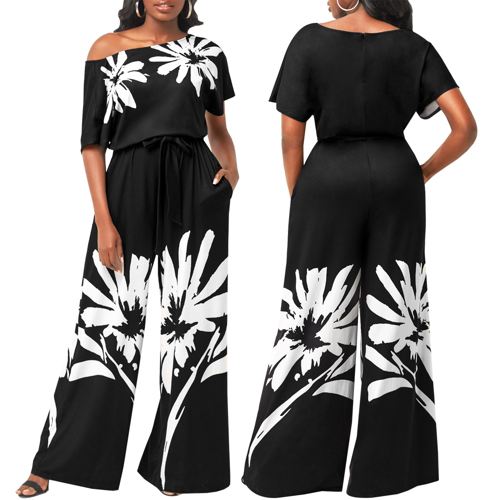 Sexy fashion digital printed short sleeve jumpsuit