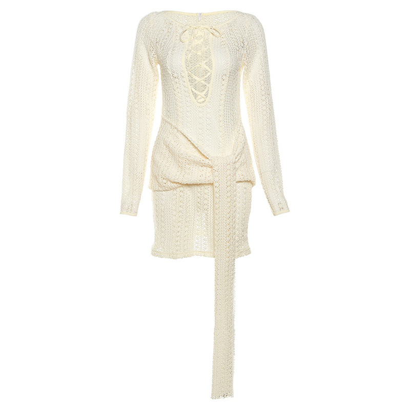 Sexy strappy hollow long-sleeved slim-fit hip dress