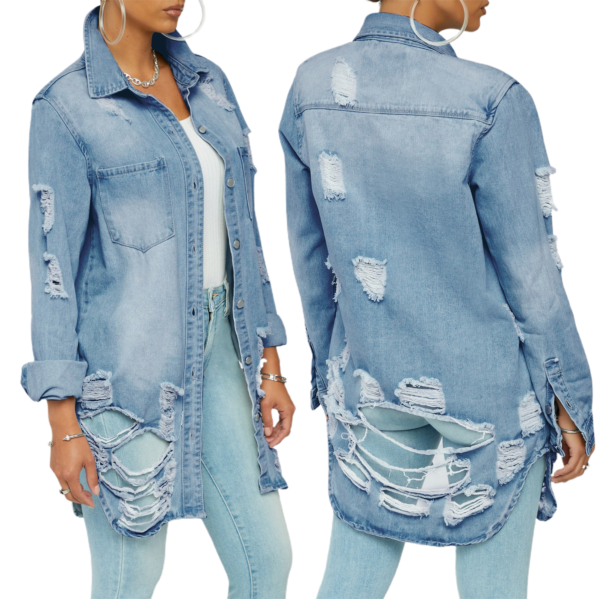 Sexy thin denim coat Long Sleeve Dress