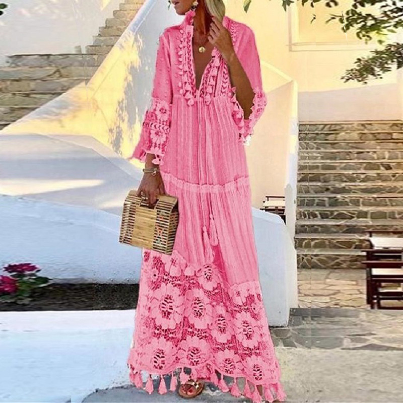 Bohemian Style Lace Tassel Beach Vacation Long Dress