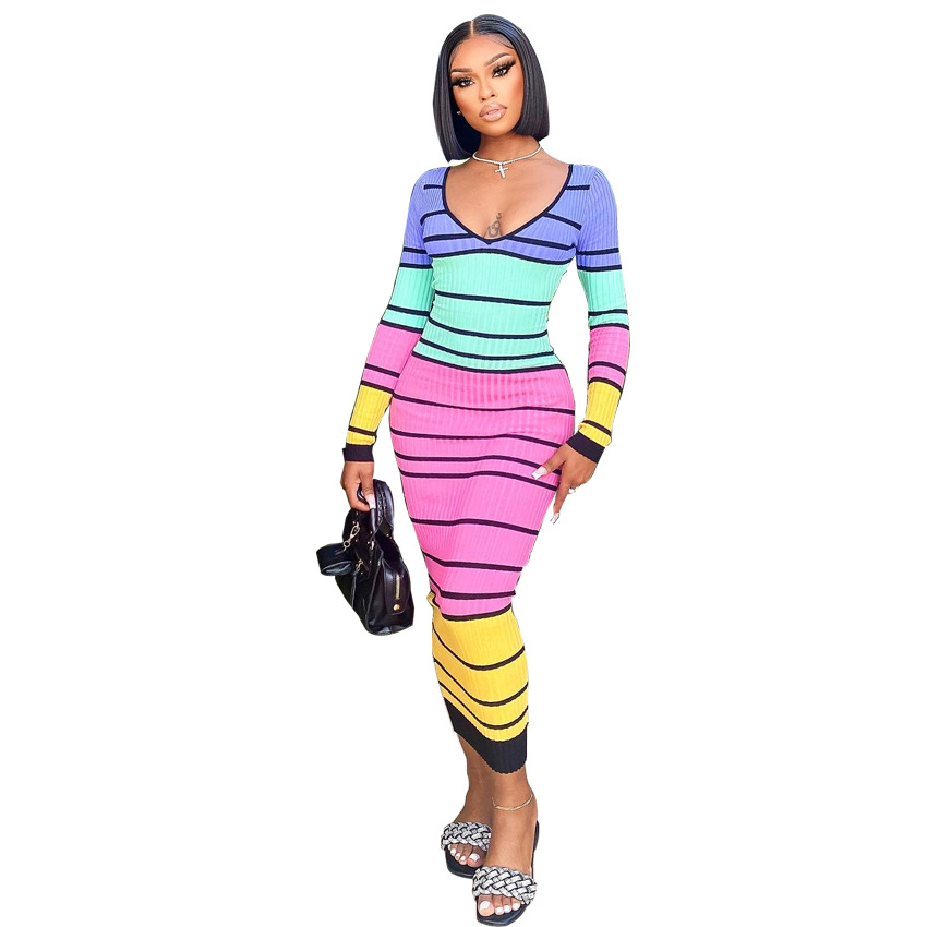 Plus Size Dress European and American sexy V neck slim autumn and winter dress