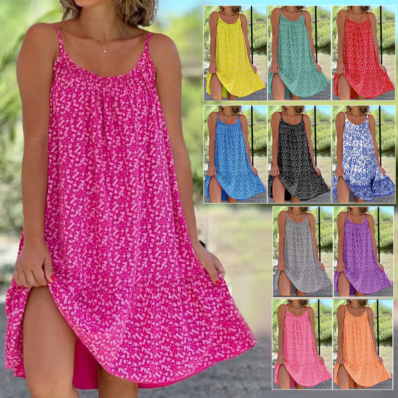 Double Sided Floral Print Loose Suspended Dress