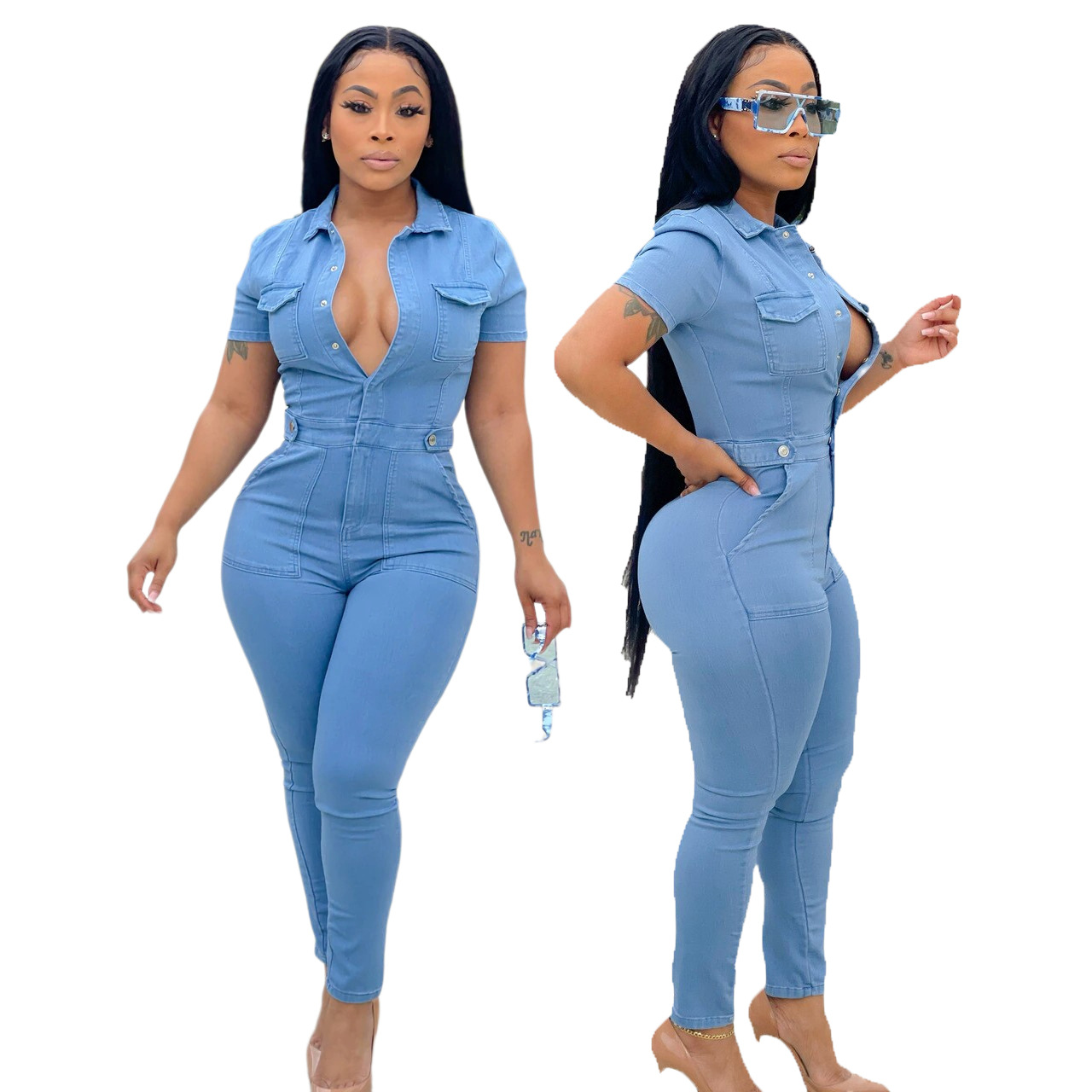 Casual fashion denim slim Jumpsuit
