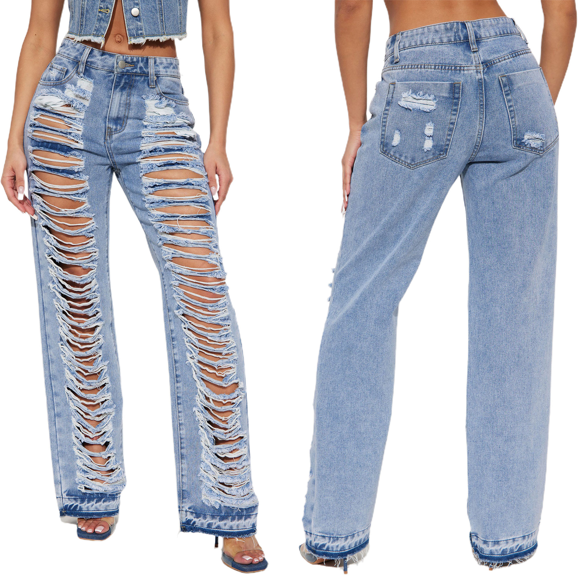 Sexy Oversized Micro Stretch Perforated Micro Flare Jeans