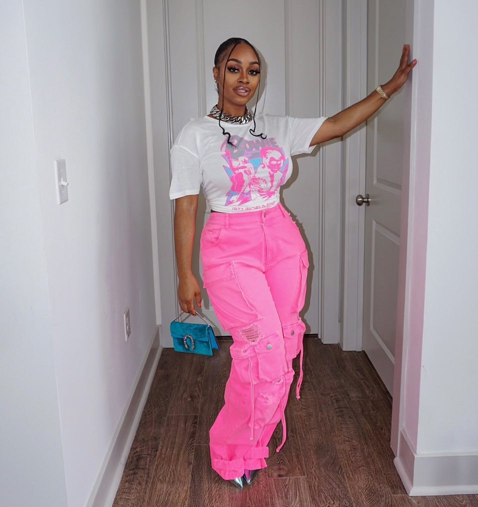 Fashion denim retro casual three-dimensional pocket pants