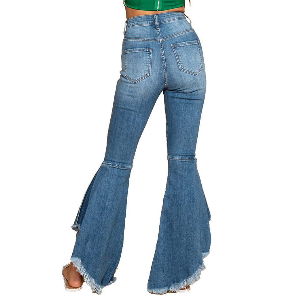 Fashion stitched jeans flared pants with holes