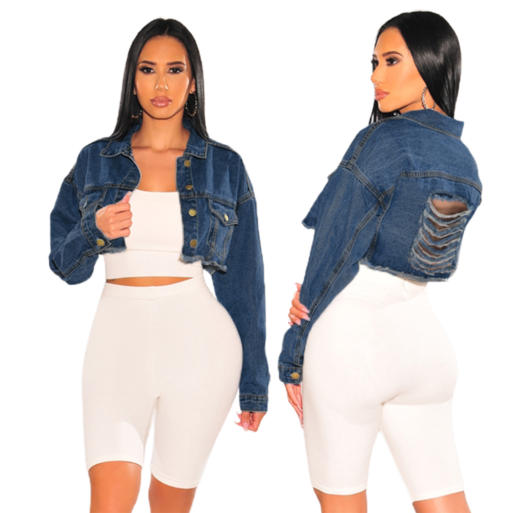 Fashion short hole fall winter denim jacket