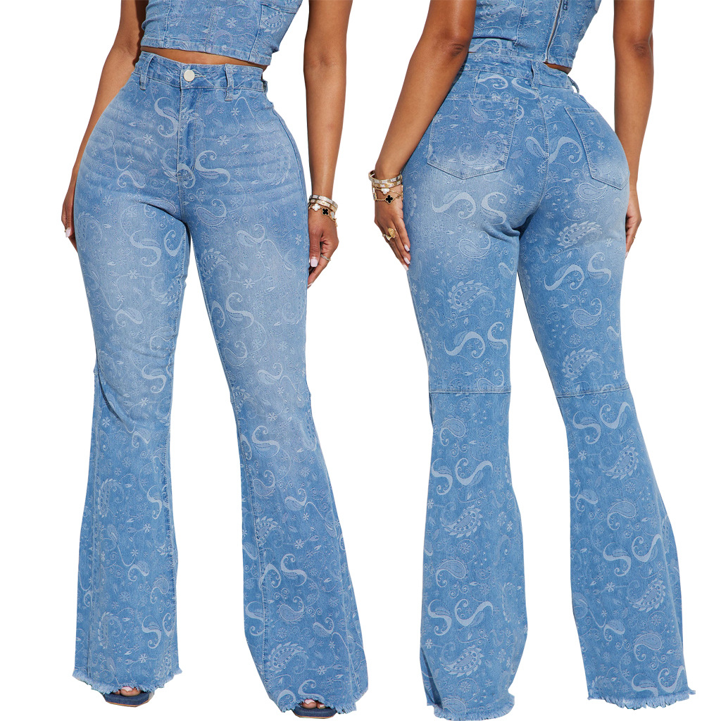 Fashion printed jeans stretch fit Bell-bottoms