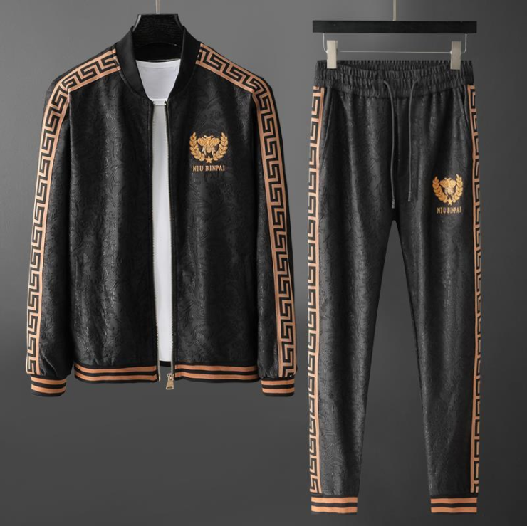 Men's Two-piece Light Luxury Embroidery Stitching Casual Suit Autumn and Winter Sweater Plus Size Korean Fashion Sports Sets