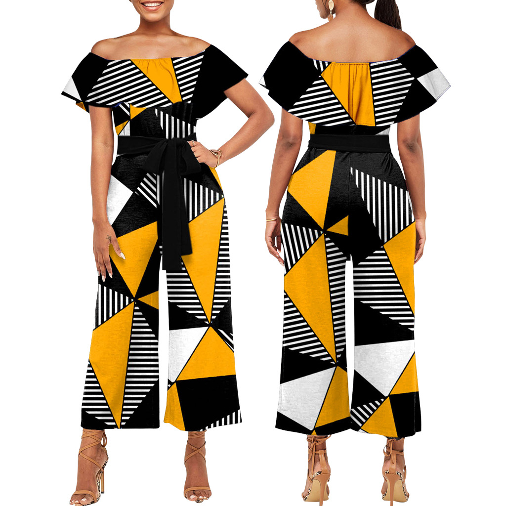 Sexy and fashionable one-line collar bra printed jumpsuit