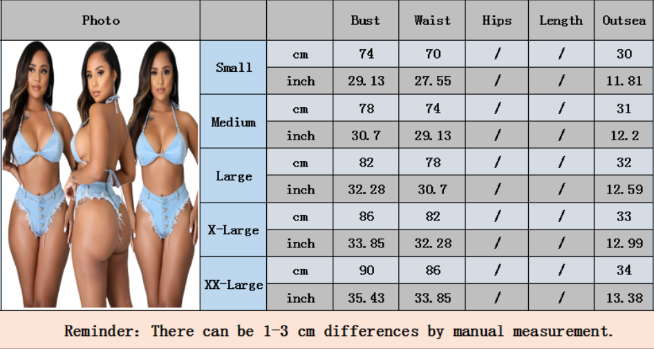 Bandage tassel sexy bikini denim suit