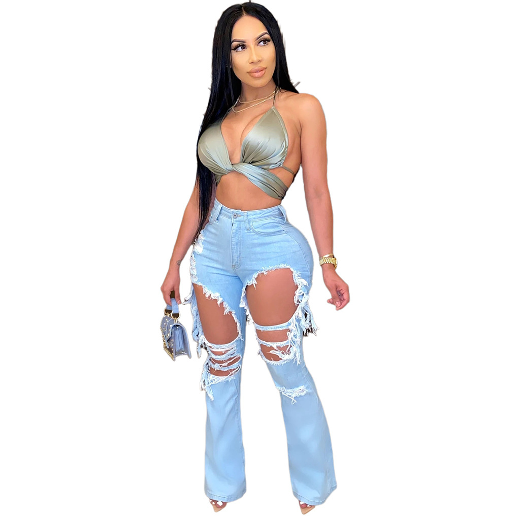 Fashion splicing jeans flared pants