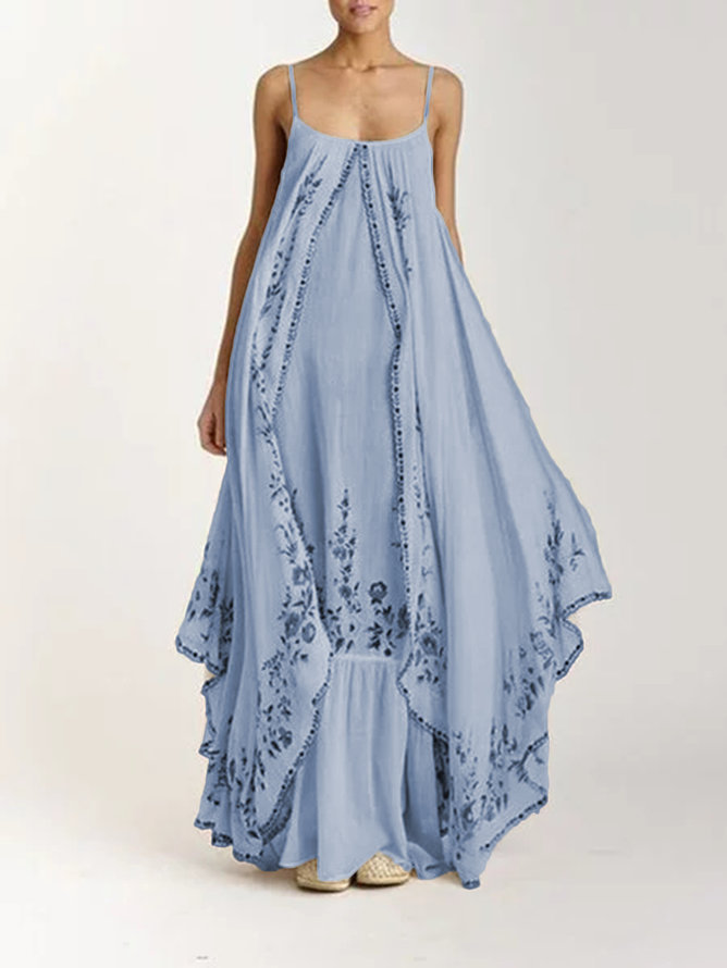 Suspended Bra Printed Large Hem Loose Long Dress
