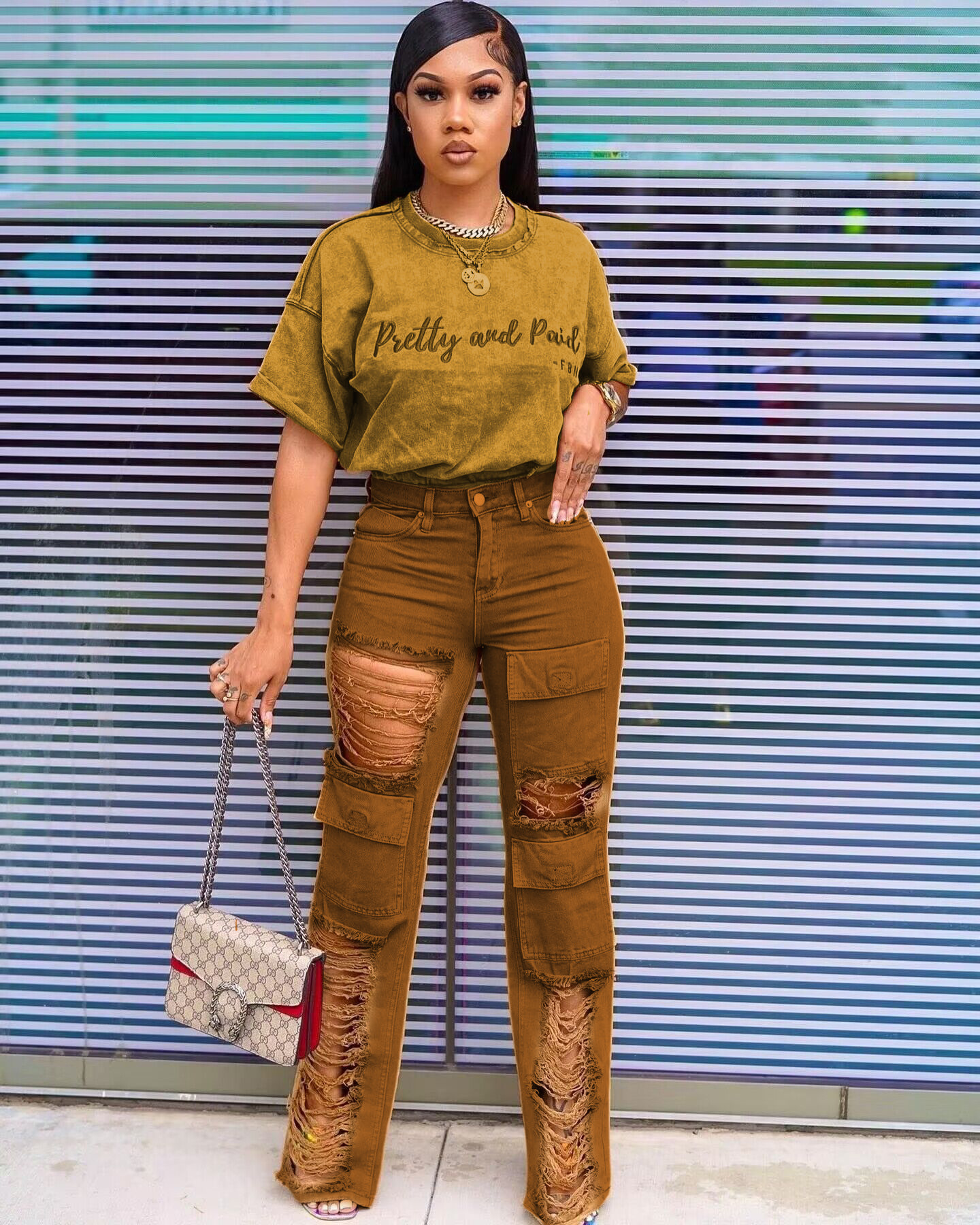 Fashion denim hole suit