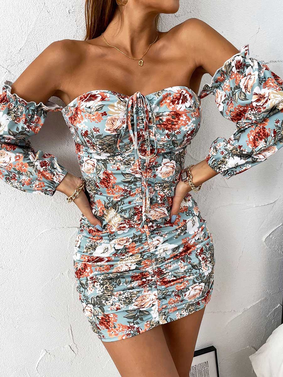 Plus Size Dress Amazon women new tube top printed sheath slim dress