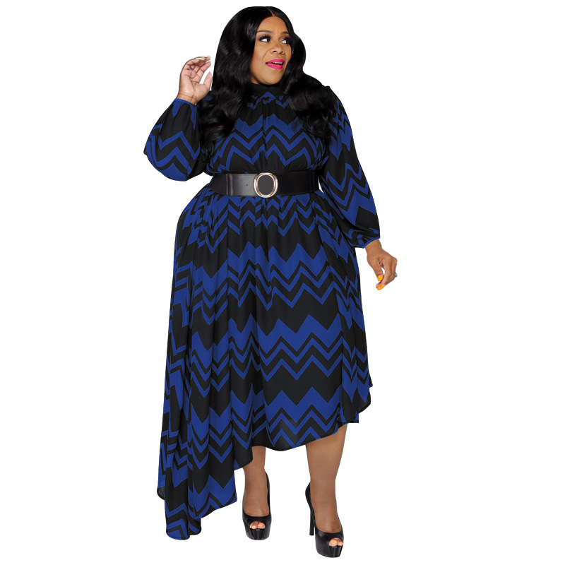 Plus Size Dress autumn and winter New striped sleeve with belt stylish loose plus size women dress