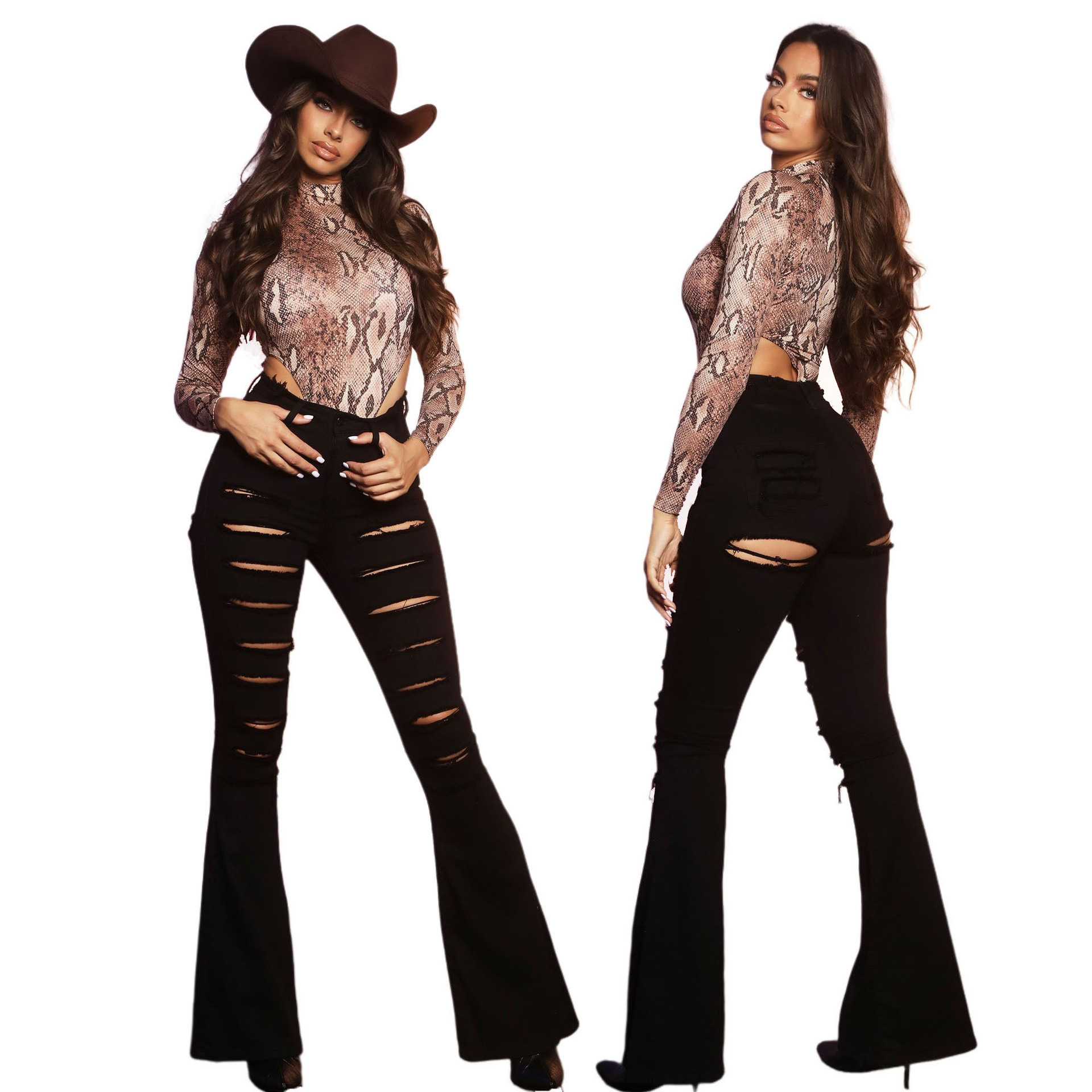 Fashion high waisted flared pants