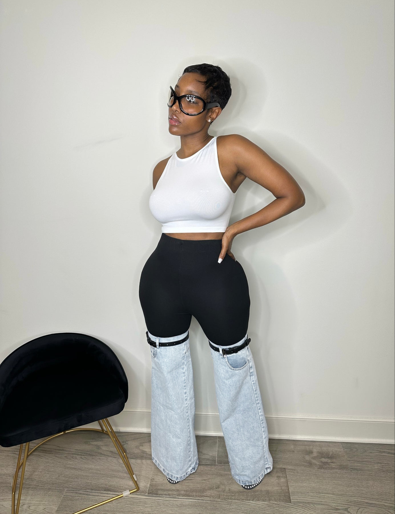 Fashionable knitted stretch washed straight leg wide leg jeans