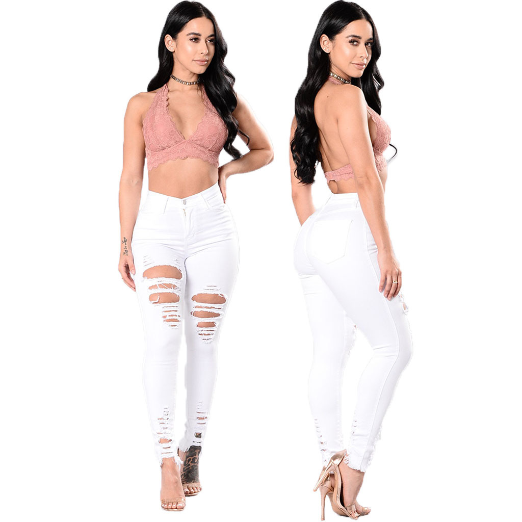 Sexy hole wash slim stretch jeans Leggings