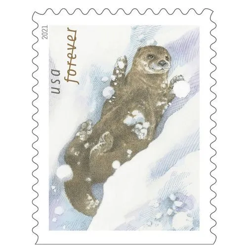 Otters In Snow Forever Stamps 2021
