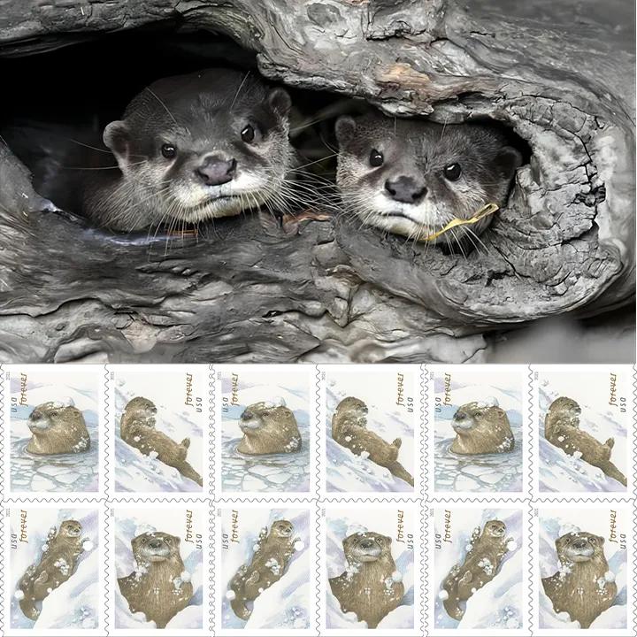 Otters In Snow Forever Stamps 2021