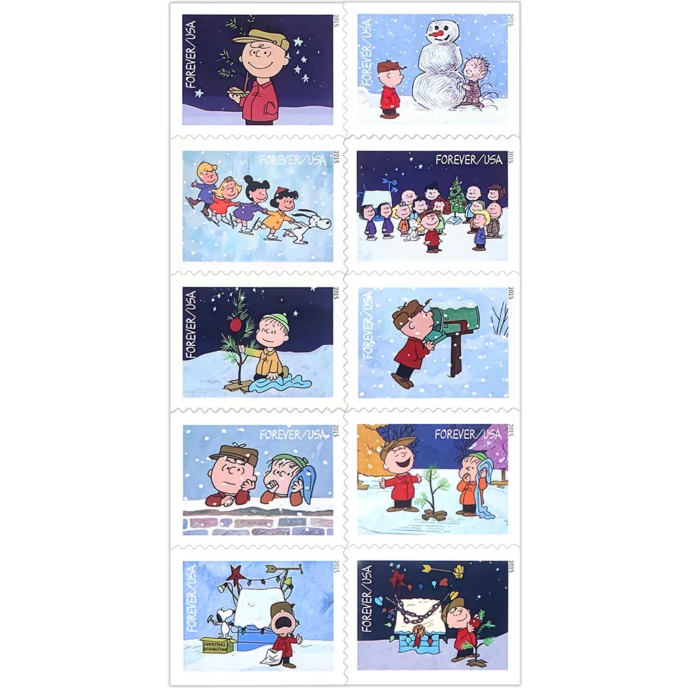 【US Free Shipping】100 Pcs-1000Pcs Charlie Brown Christmas 2015 - Sheet of 20