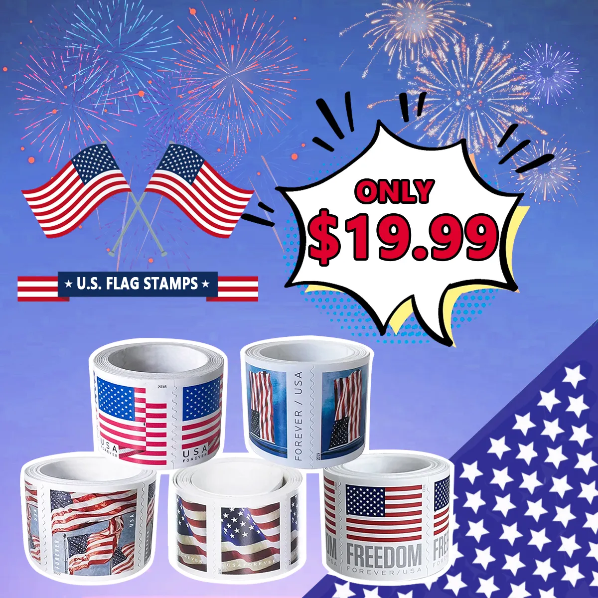 【Big Sale!】U.S. Flag Stamps 1 Roll/100Pcs