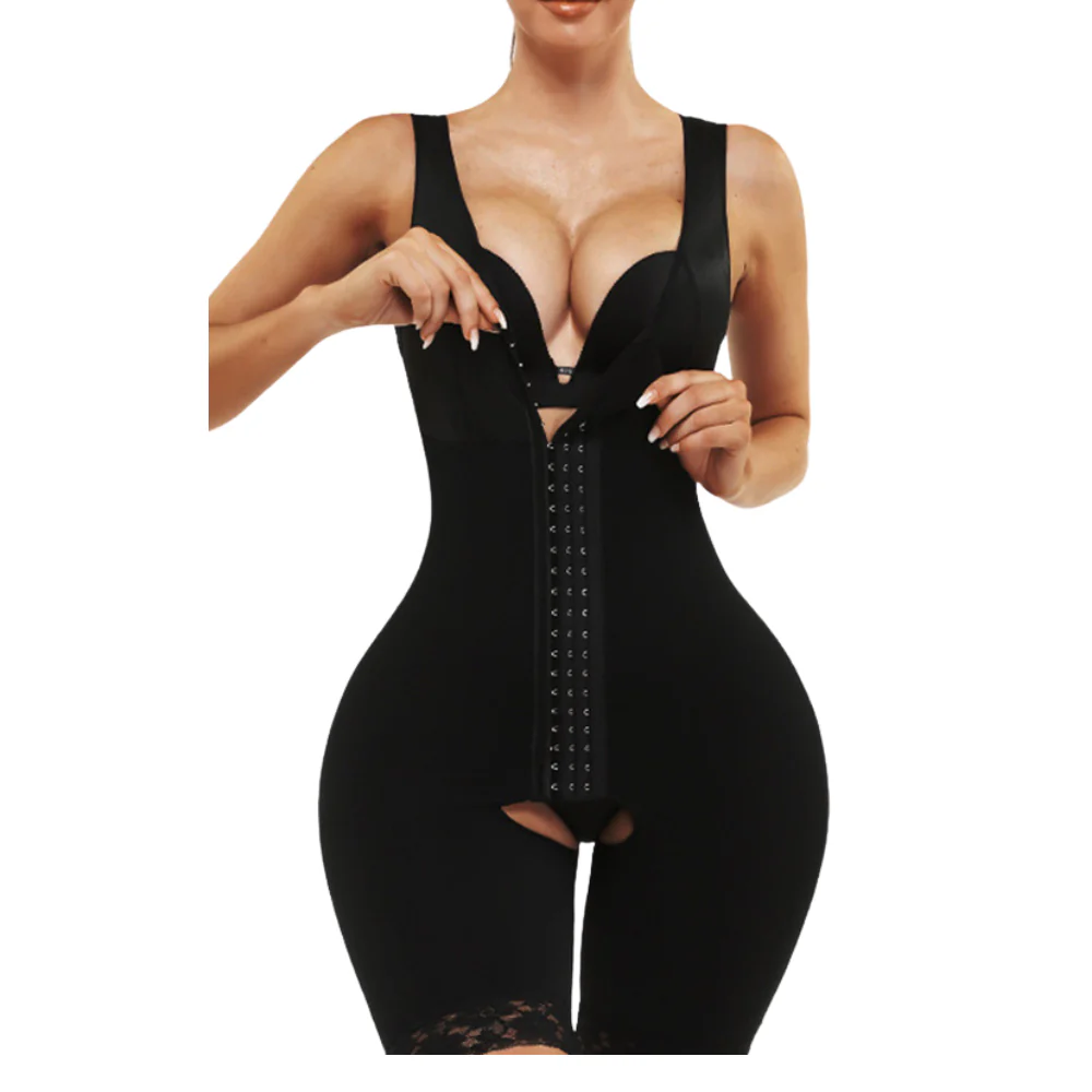 Women's High Waist Hook Closure Shapewear Bodysuit with Steel Support