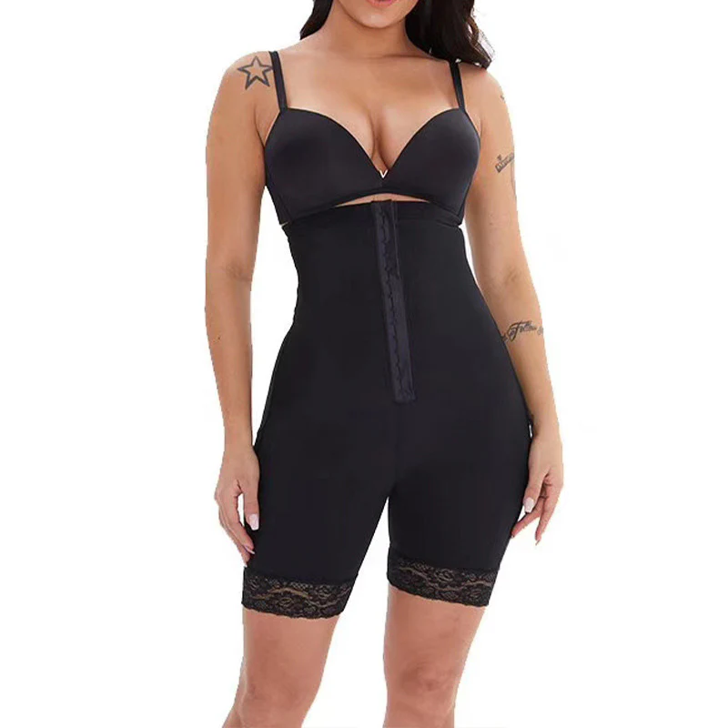 Women's High Waist Hook Shapewear Bodysuit with Lace Hem