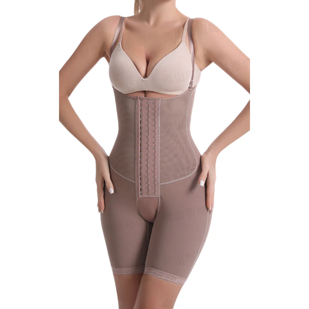 Women's High-Waisted Full Body Shapewear with Adjustable Straps & Hook Closure