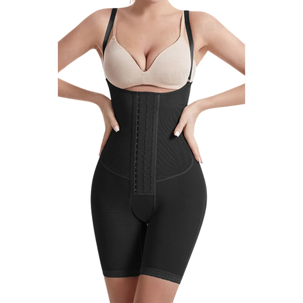 Women's High-Waisted Full Body Shapewear with Adjustable Straps & Hook Closure