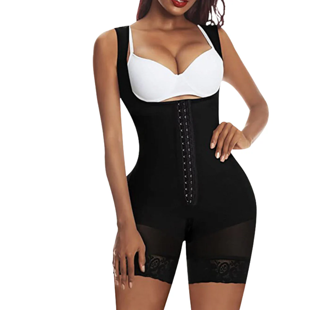 Women's High Waist Zipper Shapewear Bodysuit with Open Crotch
