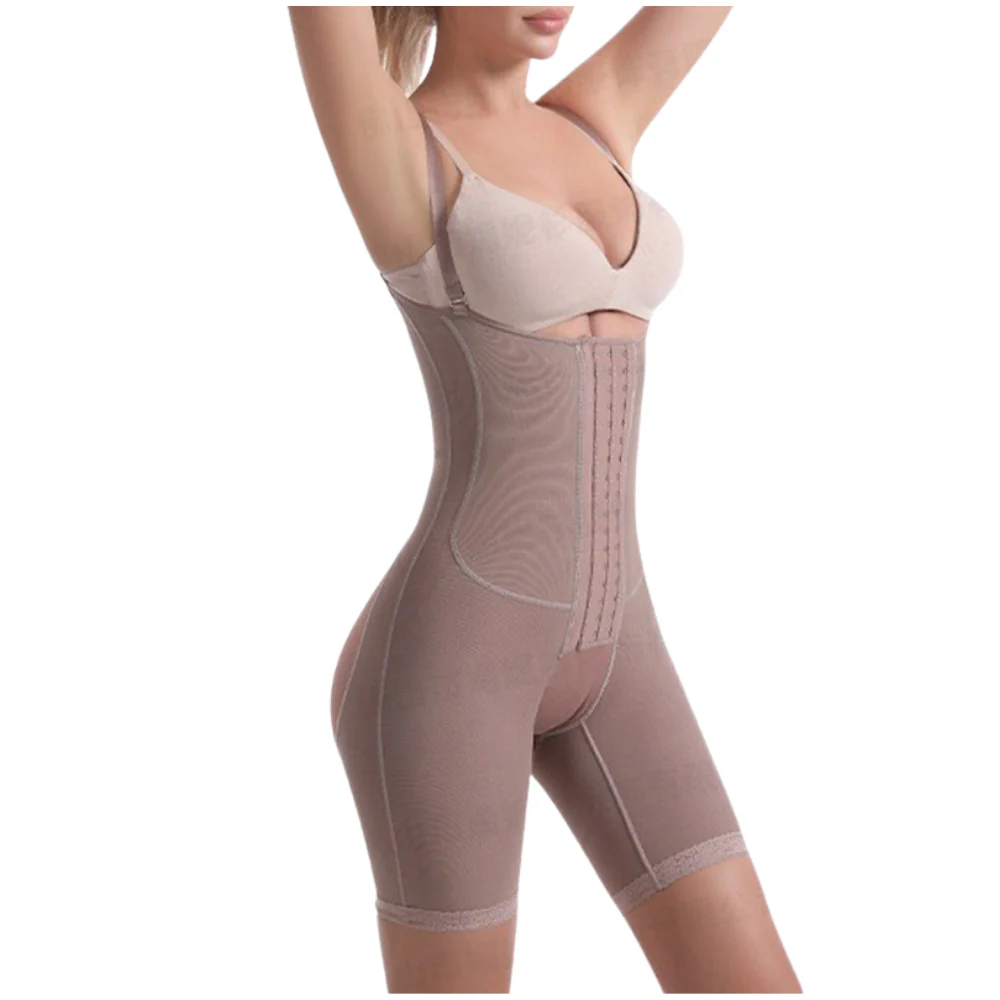 Women's High-Waisted Full Body Shapewear with Adjustable Straps & Hook Closure